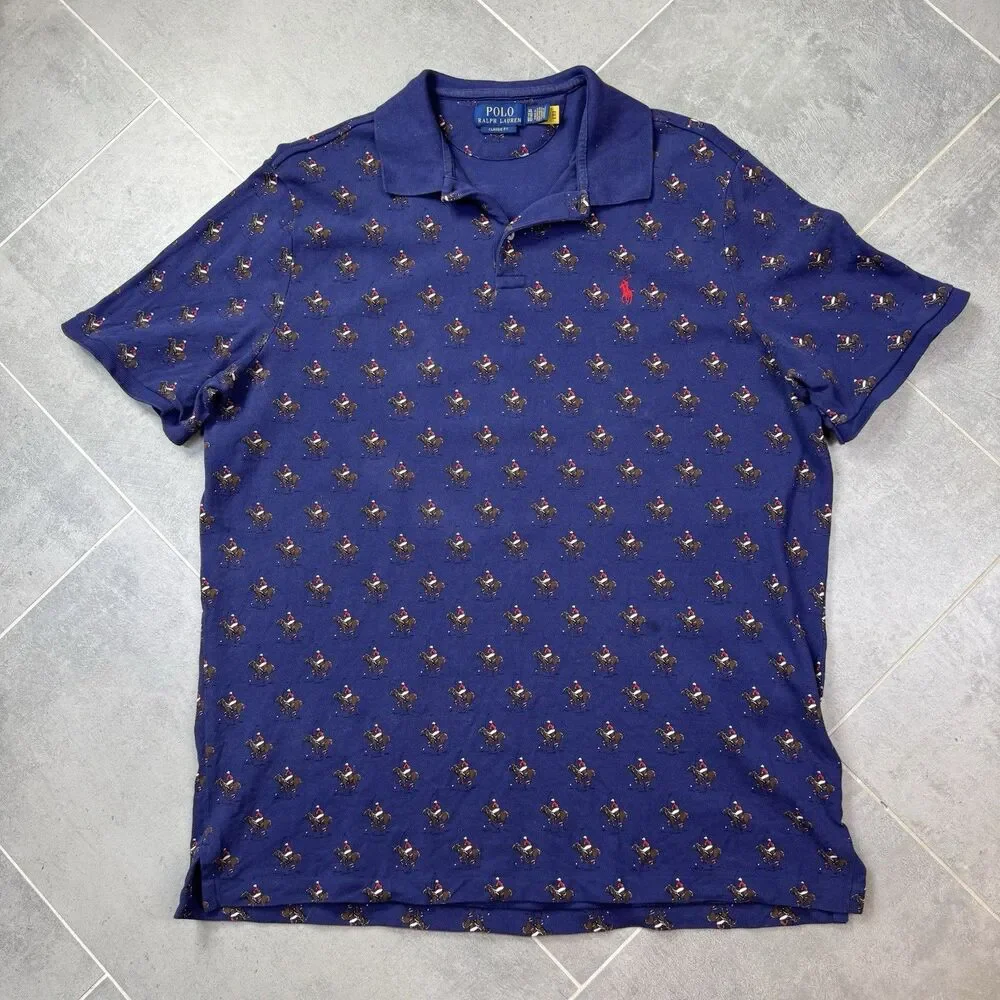Polo Ralph Lauren Equestrian AOP Pony Mesh Polo Navy XL Classic Fit